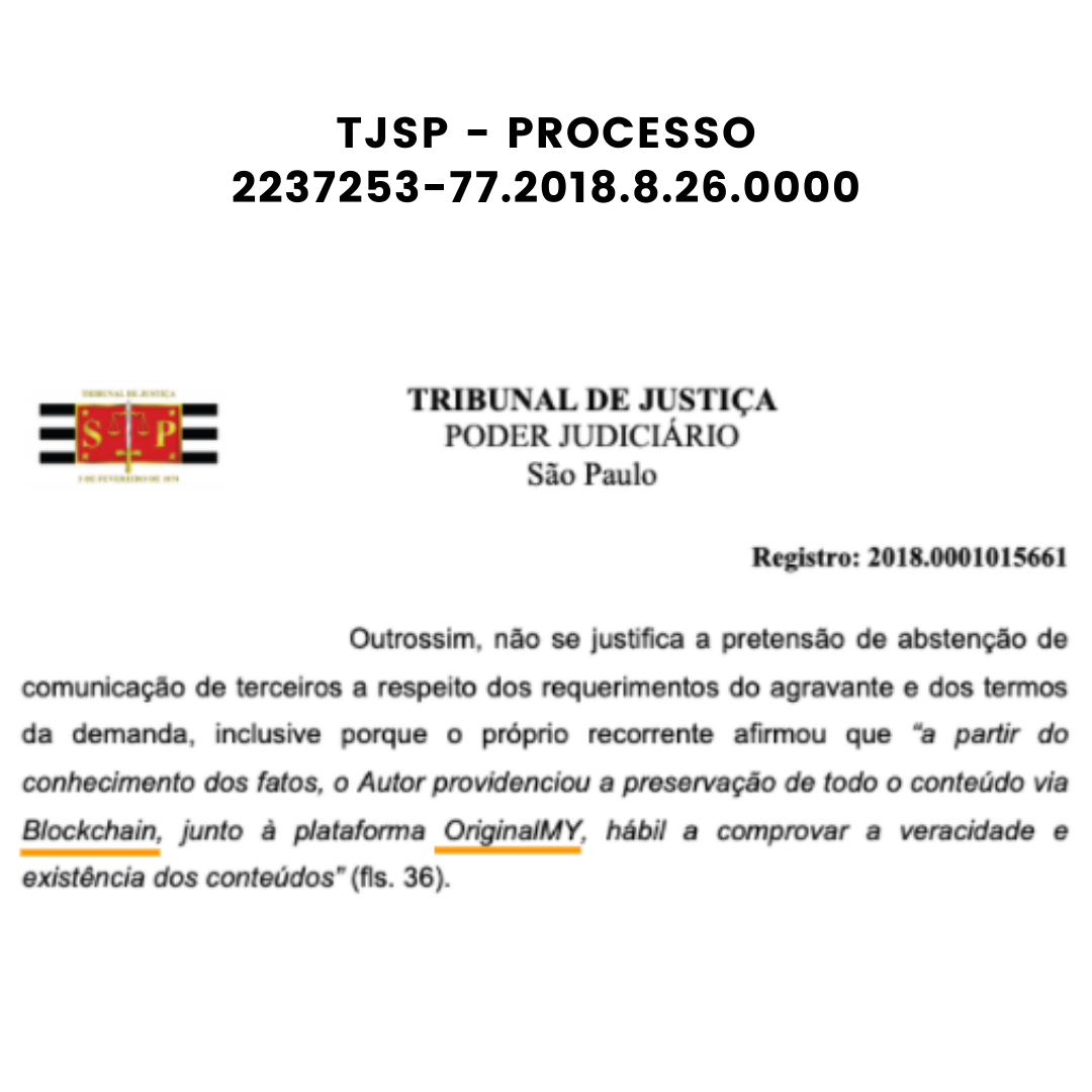 Processo TJSP - Citando a OriginalMy e o Blockchain